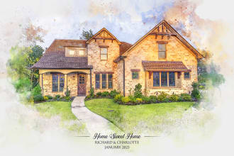 create house and building photo into watercolor art