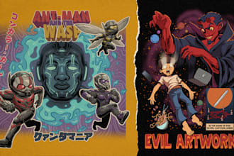 draw vintage cartoon art illustration for tshirt design