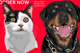 draw your animal pet dog cat horse into a vector portrait