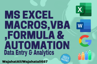 do excel vba macros, data cleaning, data entry, and data analytics