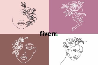 draw botanical illustrations of flowers,one line art,plants line art