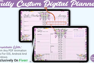 design etsy custom digital planner, journal and calendar for ipad goodnotes