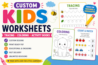 design printable kids worksheets, activity books and workbooks