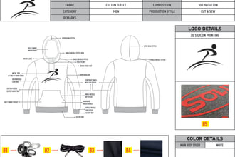 design sportswear mock up, tech pack, flat sketches