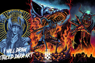 draw detailed dark art for cover and tshirt designs