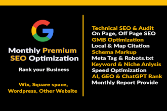 do full SEO service including technical, on page, local and monthly optimization
