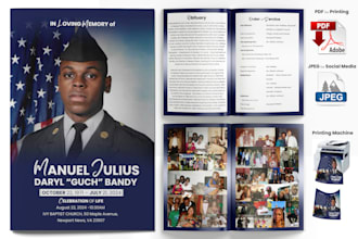 design obituary, eulogy, funeral program for printing
