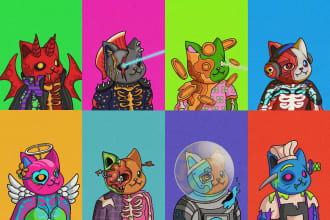 design surreal 2d cartoon and funny nft characters