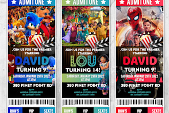 design movie premiere ticket style birthday invitation