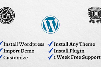install wordpress, setup theme, import demo, setup plugin
