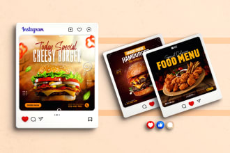 do impressive food social media post, poster ,restaurent flyer, menu and banner