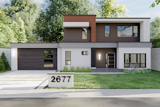 design house exterior model, 3d rendering, walkthrough