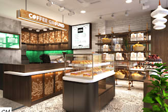 design and render 3d the retail store, a bakery