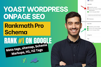 on page yoast wordpress SEO optimization, yoast audit, and rank math pro schema