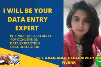 be your data entry expert, search data, internet research, and web scraping