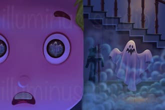 draw children story book illustration with cute characters