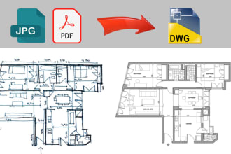 convert PDF jpg or sketch to dwg autocad