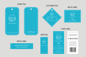 design clothing hang tag, neck and care label, price and swing tag for apparel