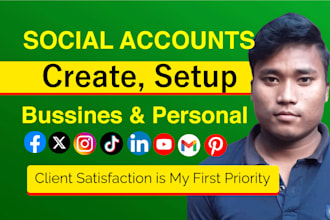 create and setup all social media account like facebook, twitter, instagram