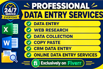 do data entry, copy paste, web research, CRM data entry, data collection
