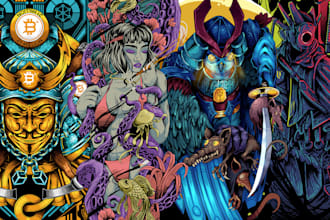 draw detailed dark art samurai japanese for clothing brand