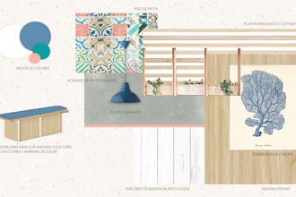 create interior design mood boards and illustrations