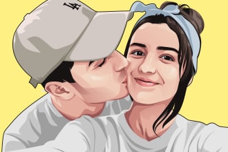 draw couple portrait to amazing vector cartoon