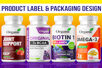 do product label design, label design, supplement label with 3d mockup