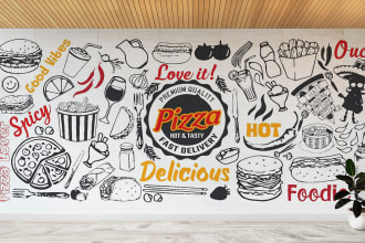 do office, home and restaurant wall art, mural, doodle art