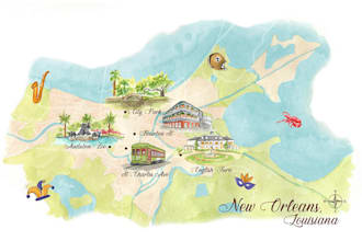 create a detailed watercolor map illustration of your city