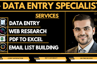do data entry, excel data entry, web research, email list