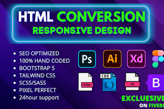convert psd to html, ai to html, figma to html bootstrap5