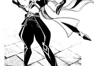 draw character in cool black white, manga, comic style