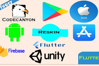 reskin, rebrand flutter, android, unity or any codecanyon apps