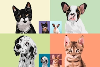 draw your dog, cat, pet, or animals into cartoon portrait