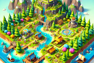 create custom 3d low poly map or scene, environments, low poly game assets