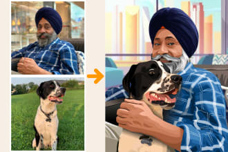 draw you and your pet into vector art portrait