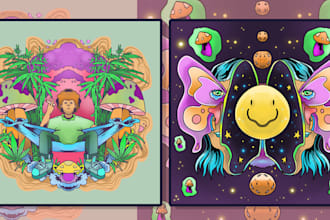 create colorful illustration and trippy psychedelic art