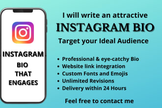 write an eye catchy instagram bio with free hashtags in 24 hours