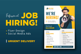 design job hiring flyer, recruitment flyer, social media ads, or instagram flyer