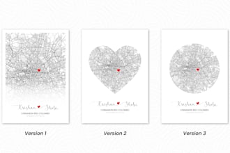 design city map, personalized heart icon city map