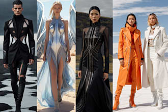 create a high fashion costume design and moodboard from ai
