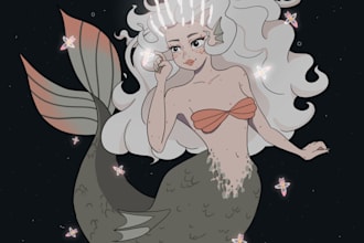 draw you or your character as a cartoon anime mermaid