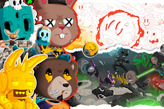 create  doodle illustration, cartoon and nft art in my style