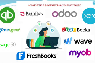 do bookkeeping on qbo,xero,zoho books, freshbooks,myob,freeagent,odoo,wave
