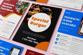 make restaurant, mexican restaurant food, and telehealth flyer, brochure