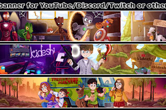 draw a cartoon minecraft banner for youtube or social media