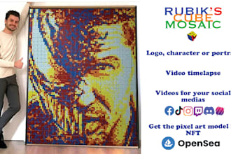 create pixel art mosaic portrait with 800 rubiks cubes