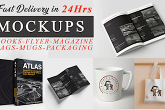 create flyer mockup, book mockup and magazine mockup for you