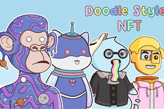 create cute doodle cartoon art style nft collection